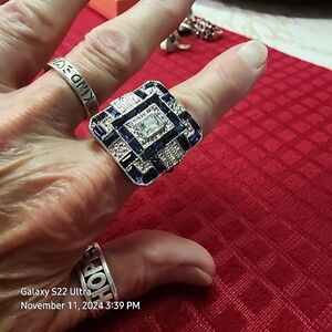 Ring sz 9 Sterling Silver Sapphire (MAN MADE) AND CUBIC ).
